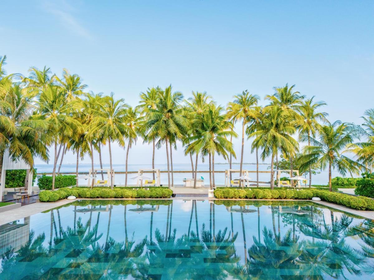 Cheval Blanc Randheli - piscina infinita, palmeiras no resort de luxo nas Ilhas Maldivas